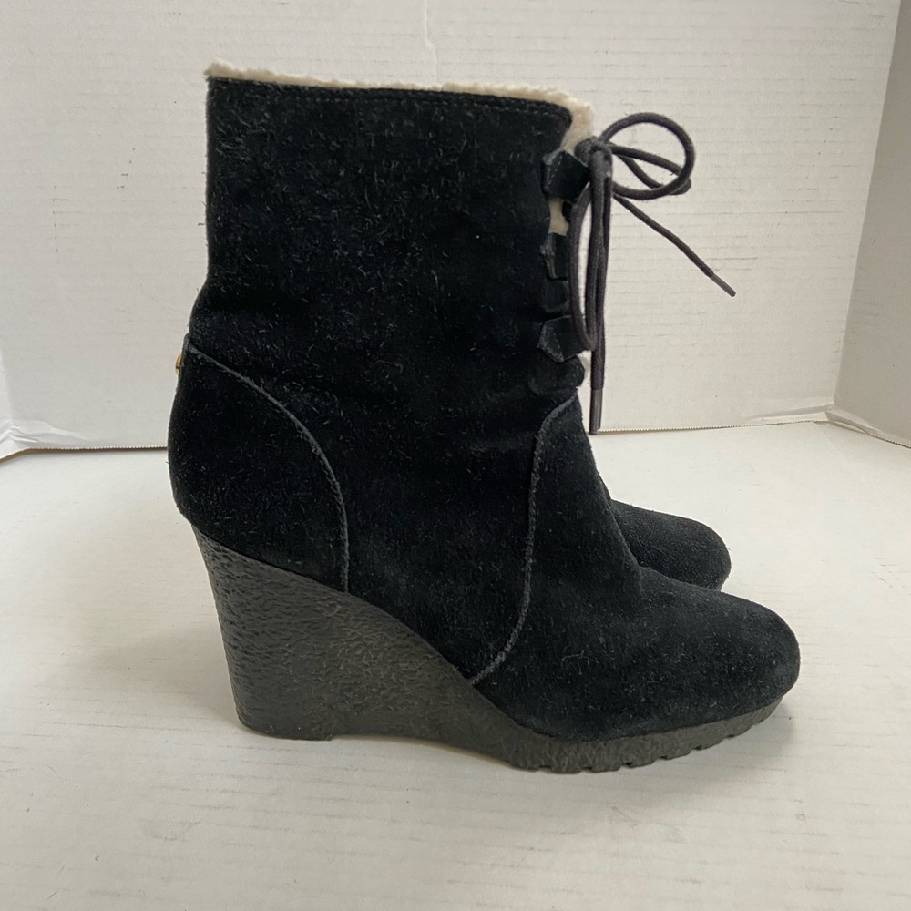 Michael Kors Boots Heeled Leather Winter Suede Womens Black Shoes Size 8.5M